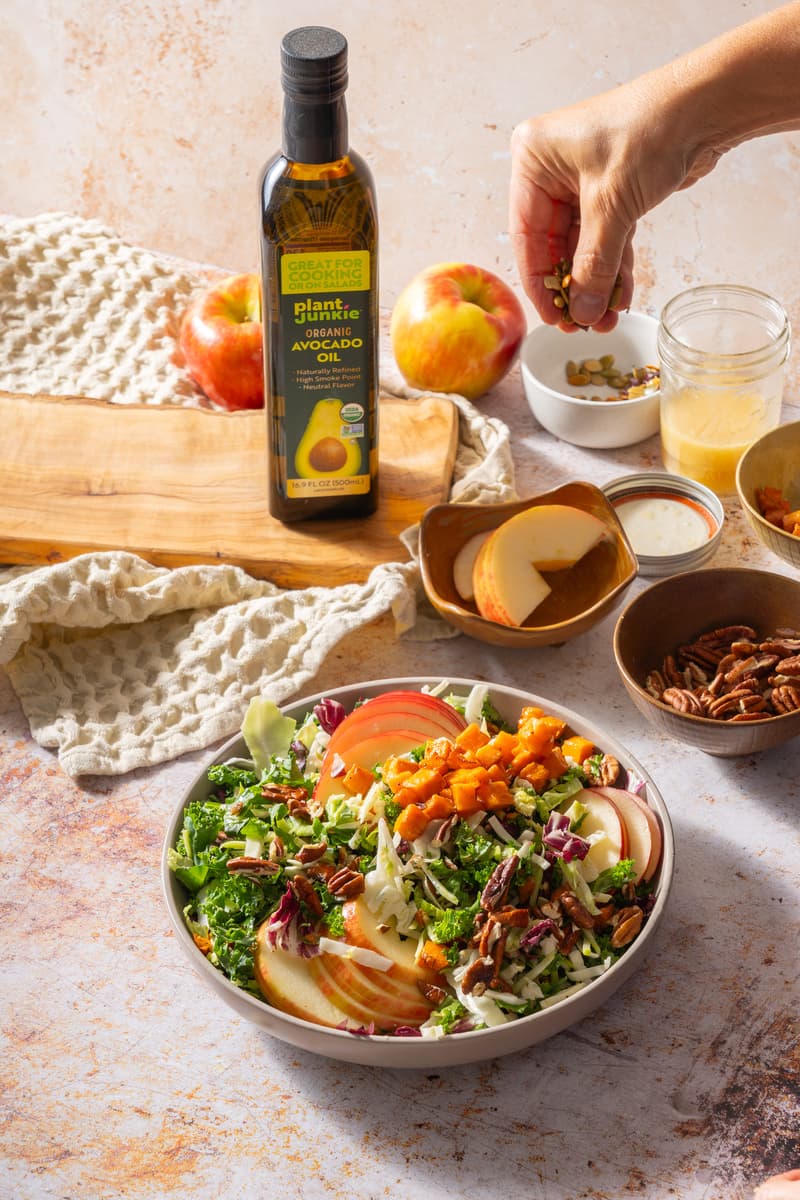 Healthy salad with Plant Junkie Avocado Oil