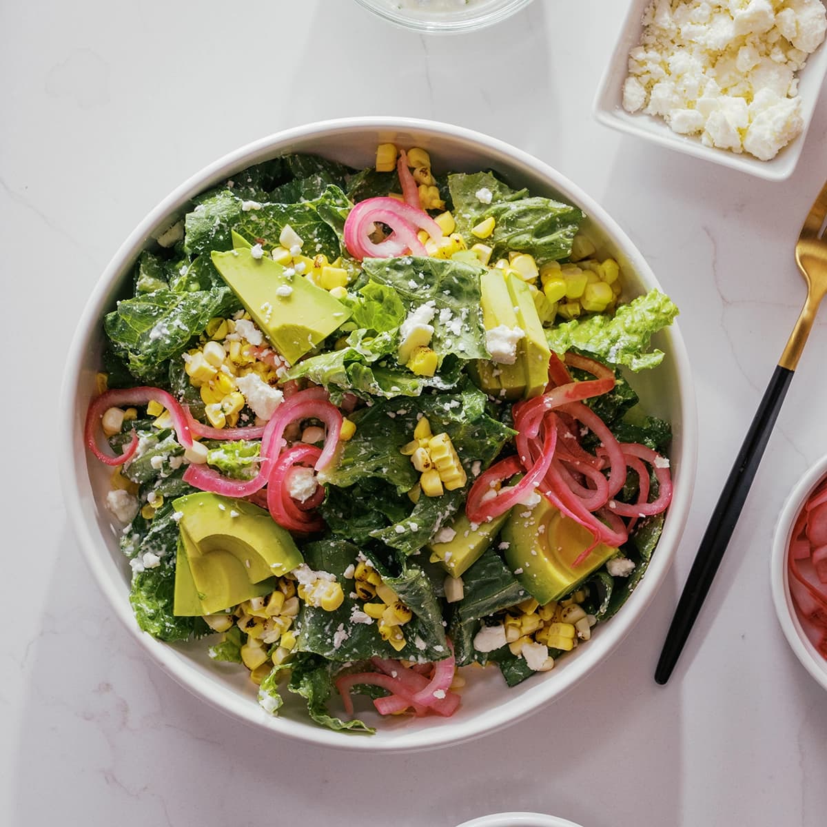 Grilled Corn Avocado Salad With Lemon Feta Dressing